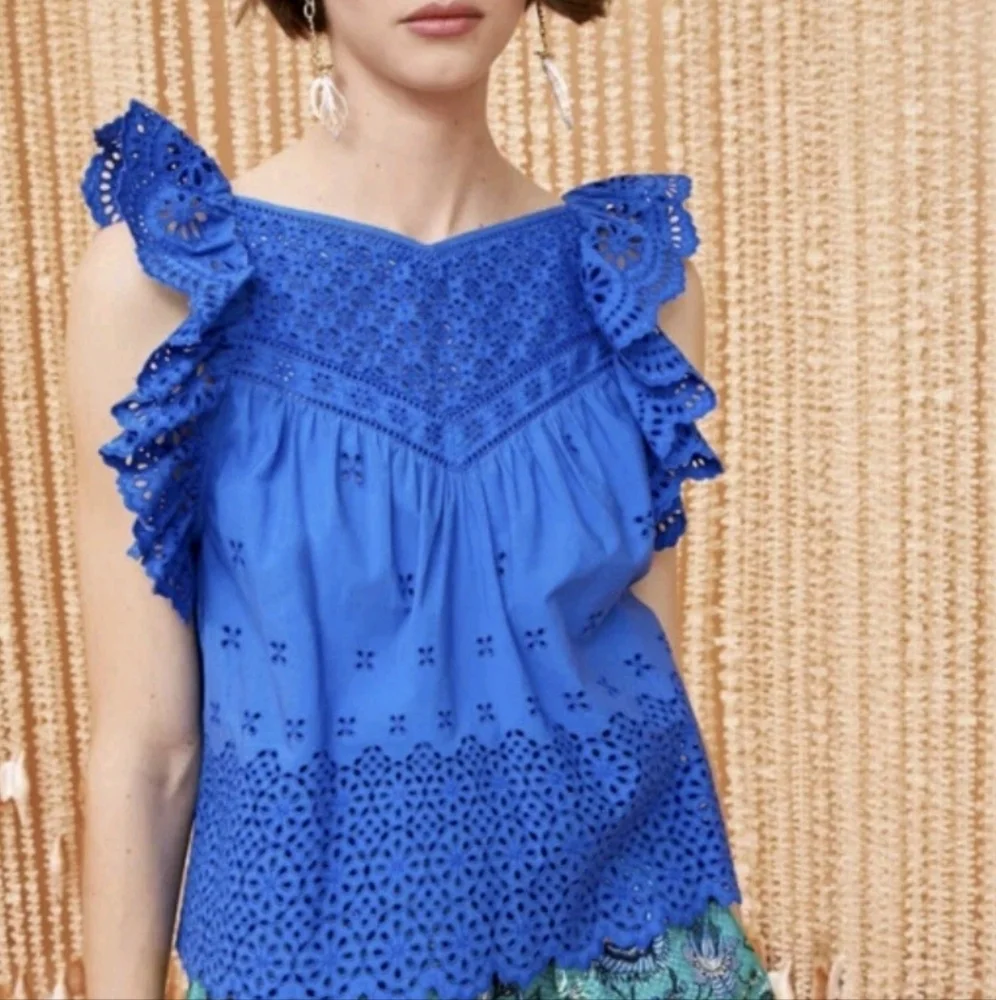 ☆ SOLD ☆ Ulla Johnson Leona Cotton Eyelet Top In Cobalt Blue Size 4